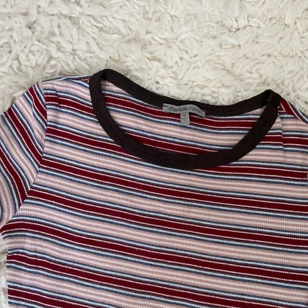 Red Blue Multicolored Ribbed Stripe Baby Tee - Picture 3 of 3